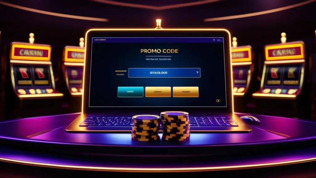 Casino-Kassenbereich mit Eingabefeld für Bonuscode und neonfarbenem Licht