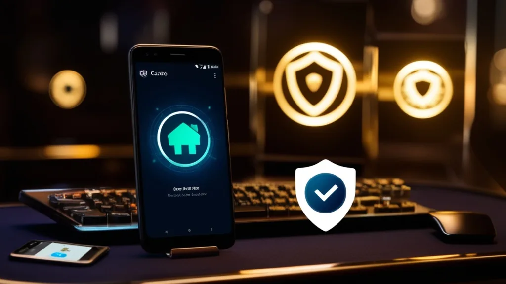 Android-Smartphone mit APK-Datei und Sicherheitsprüfung im Casino-Look
